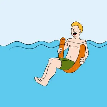 Man floating on swimming pool floatation noodle Stock Illustration