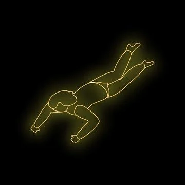 Man floating in zero gravity neon sign on black background Stock Illustration