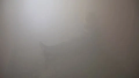 Man on the floor in thick smoke Stock Footage 195121277