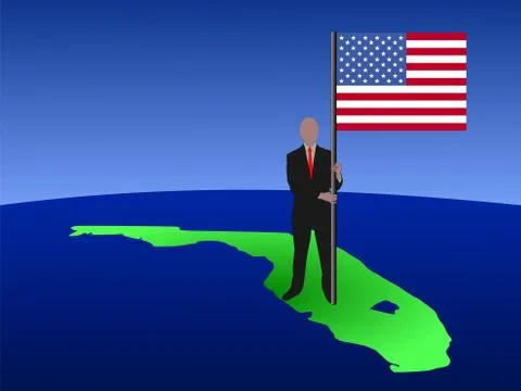 Man on florida map with flag Stock Illustration