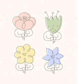 Man with flower set minimalism linear style color Stock Illustration
