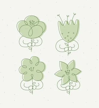 Man with flower set minimalism linear style green Stock Illustration