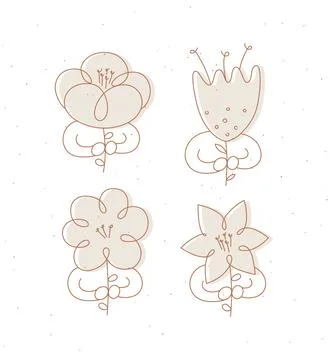 Man with flower set minimalism linear style beige Stock Illustration