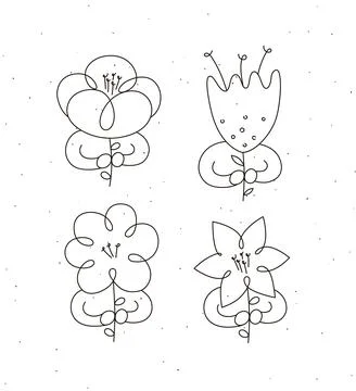 Man with flower set minimalism linear style light Stock Illustration