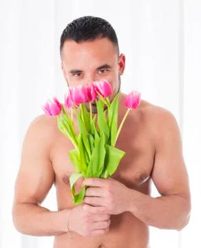Man with flowers Stock Photos