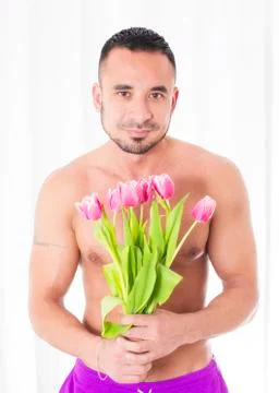 Man with flowers Foto stock