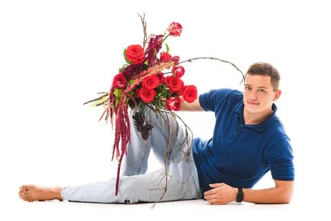 Man with flowers Stock Photos