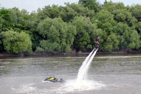 Man on flyboard. Flyboard on the river Stock Photos