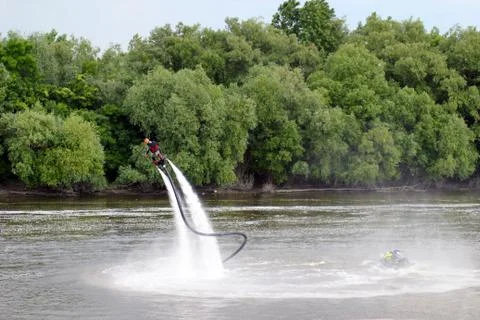 Man on flyboard. Flyboard on the river Stock Photos