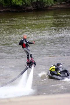 Man on flyboard. Flyboard on the river Stock Photos