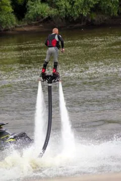 Man on flyboard. Flyboard on the river Stock Photos