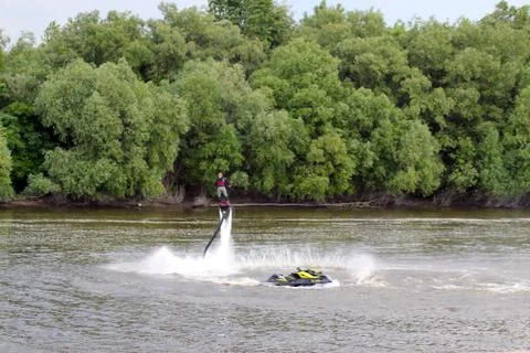 Man on flyboard. Flyboard on the river Stock Photos