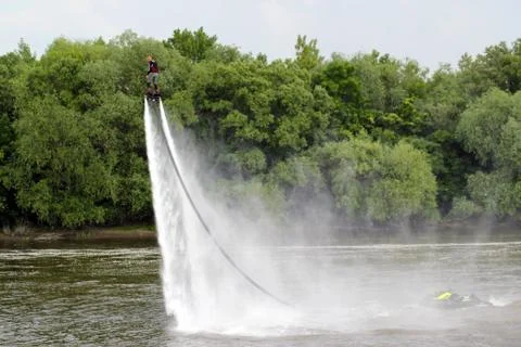 Man on flyboard. Flyboard on the river Foto stock