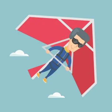 Man flying on hang-glider vector illustration. イラスト素材