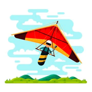 Man flying hang glider vector flat illustration Stockillustratie