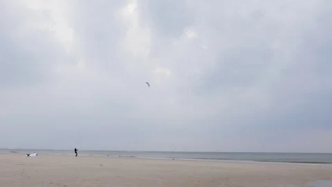 Man flying a kite on beach Stock Footage 71565514