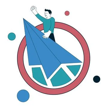 A man is flying up on a paper plane. Stock Illustration