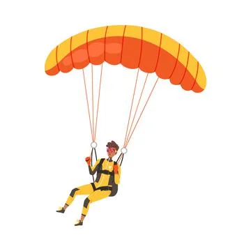 Man Flying Paraglider Descenting Using Parachute Vector Illustration イラスト素材