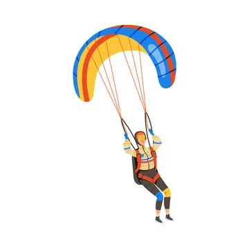 Man Flying Paraglider Descenting Using Parachute Vector Illustration 스톡 일러스트