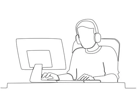 A man focused on playing games on the computer Stock Illustration