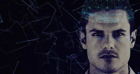 Man focusing with digital network overlay, representing technology and イラスト素材