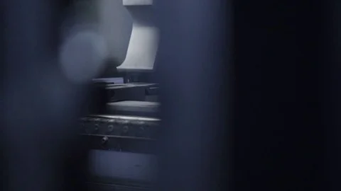 Man fold sheet metal at workshop. Modern tool in heavy industry. Dangerous job Stock-Footage 72545119