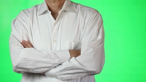 Man Folded Arms Green Screen Stock Footage