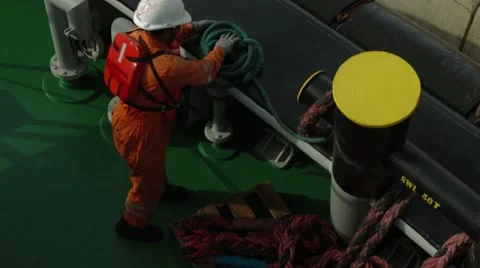 Man Folded Rope Before Sailing Stock Footage 64256269
