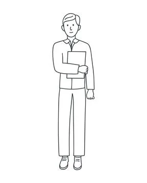 Man with folder doodle style isolated vector illustration Stock Illustration