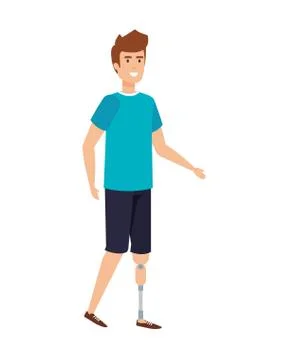 Man with foot prosthesis character Stock Illustration