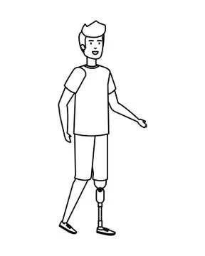 Man with foot prosthesis character Illustrazione stock