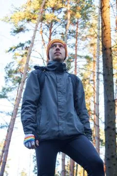 Man in the forest Stock Photos