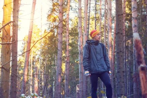 Man in forest Stock Photos