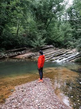 The man on the forest road Stock Photos
