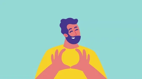 Man Forming Heart Shape with Hands on Blue Background male adult Stock Footage 319907181