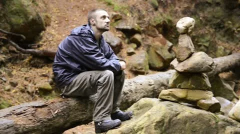 Man in the forrest Stock Footage 22414971