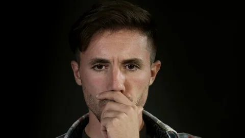 Man found New Idea, Creative Brainstorming. Closeup. Black background Video stock 80303539