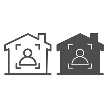 Man in frame inside house line and solid icon, smart home symbol, guest identity Stock Illustration