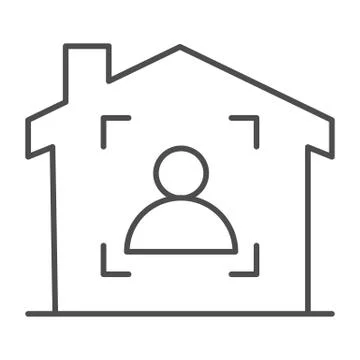 Man in frame inside house thin line icon, smart home symbol, guest identity Stock-Illustration
