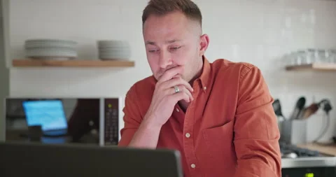Man, freelancer and stress or laptop at home, internet connection and typing on Stock Footage 260813289