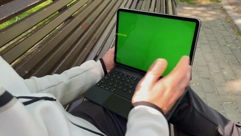 Man freelancer holding black tablet pc Stock Footage 243009109