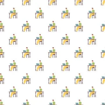 Man freelancing working on laptop seamless pattern Stock Illustration