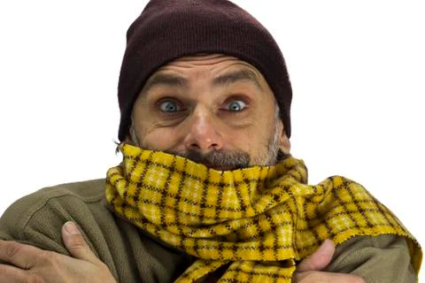 Man freezing over white Stock Photos