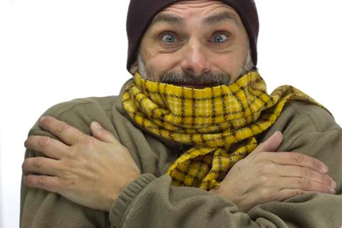 Man freezing over white Stock Photos