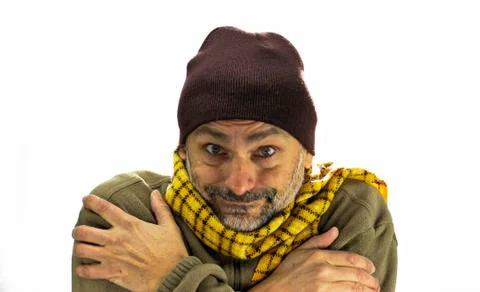 Man freezing over white Stock Photos