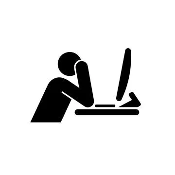 Man in front of computer burnout concept icon Stock Illustration