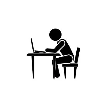 The man in front of the computer at the table. Office Worker icon Stock Illustration