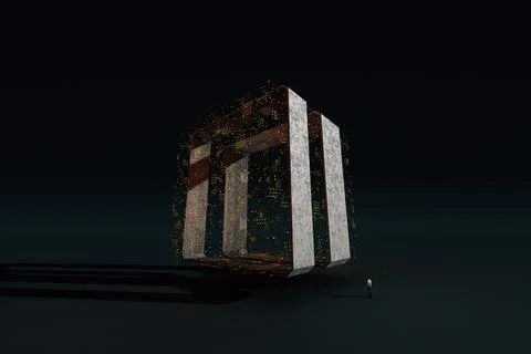 Man in front of a data manager cube Foto stock