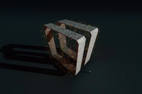 Man in front of a data manager cube Foto stock