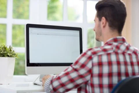 Man front empty computer screen Stock Photos